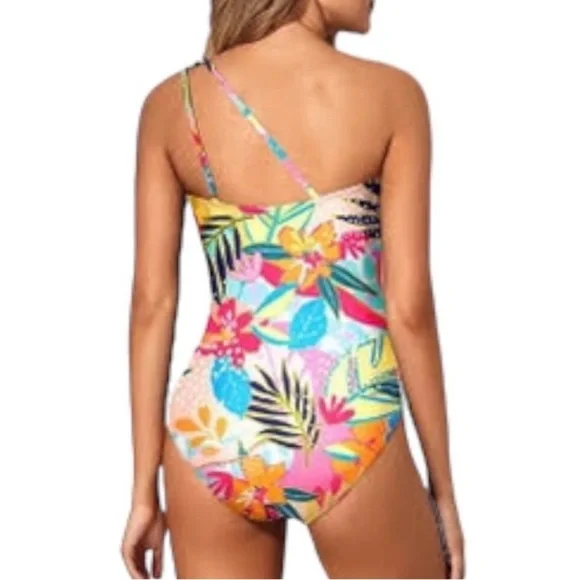 Holipick NWT Full Coverage One Shoulder One Piece Floral Swimsuit Colorful Small - Picture 2 of 5